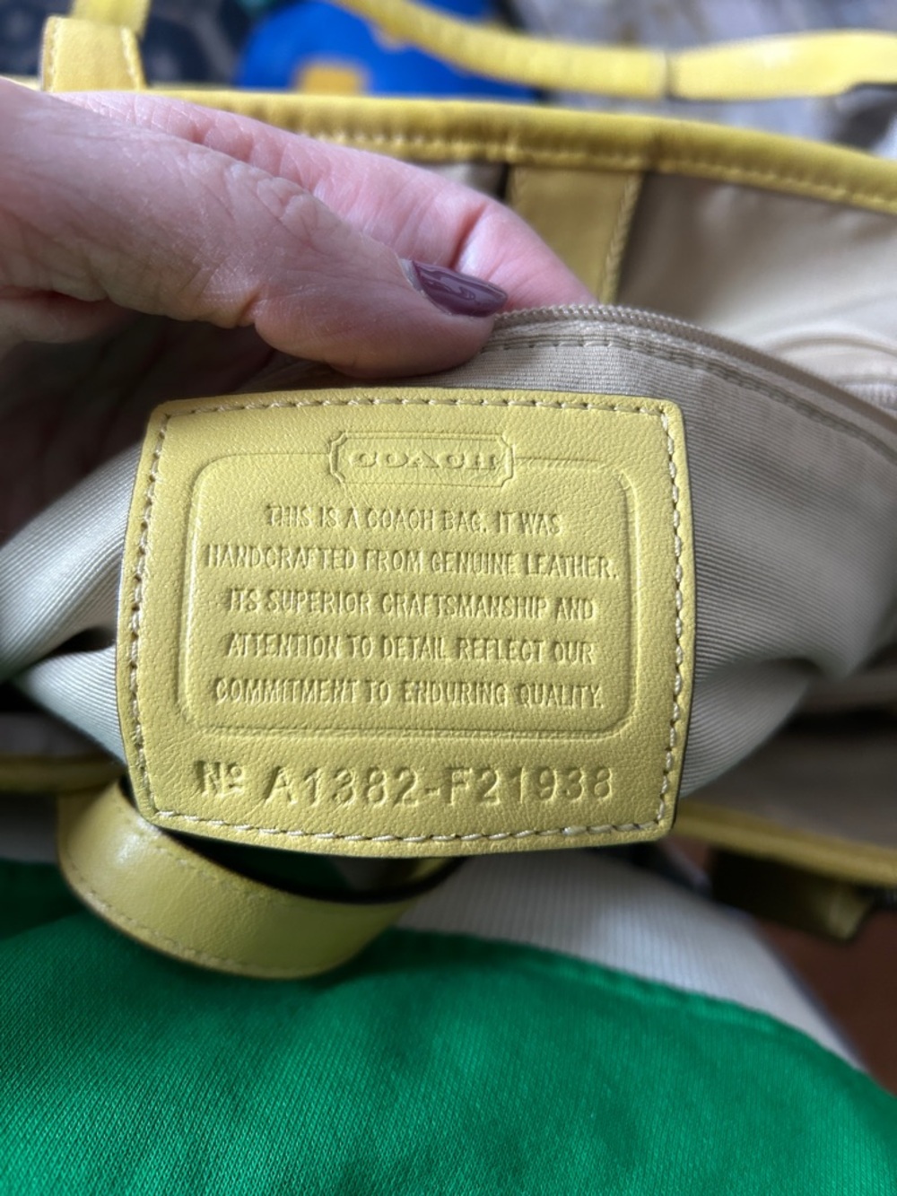 Coach Perforated Leather Yellow Tote Bag w/ Sun Bag Charm - Picture 7 of 11